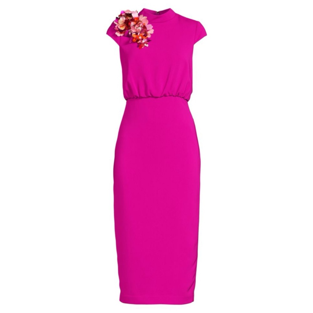 Badgley Mischka Floral Appliqué Sheath Dress